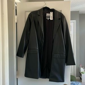 Faux leather mid blazer coat